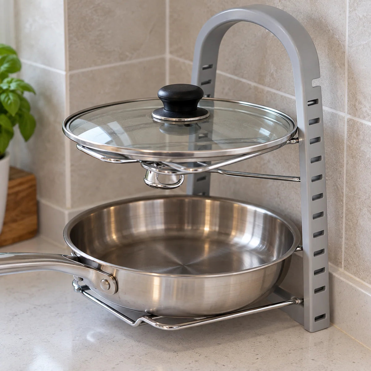 Pot Lid Rack Metal Wire 4-Slot Vertical Freestanding Storage