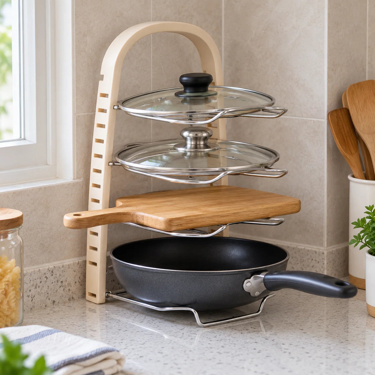 Pot Lid Rack Metal Wire 4-Slot Vertical Freestanding Storage