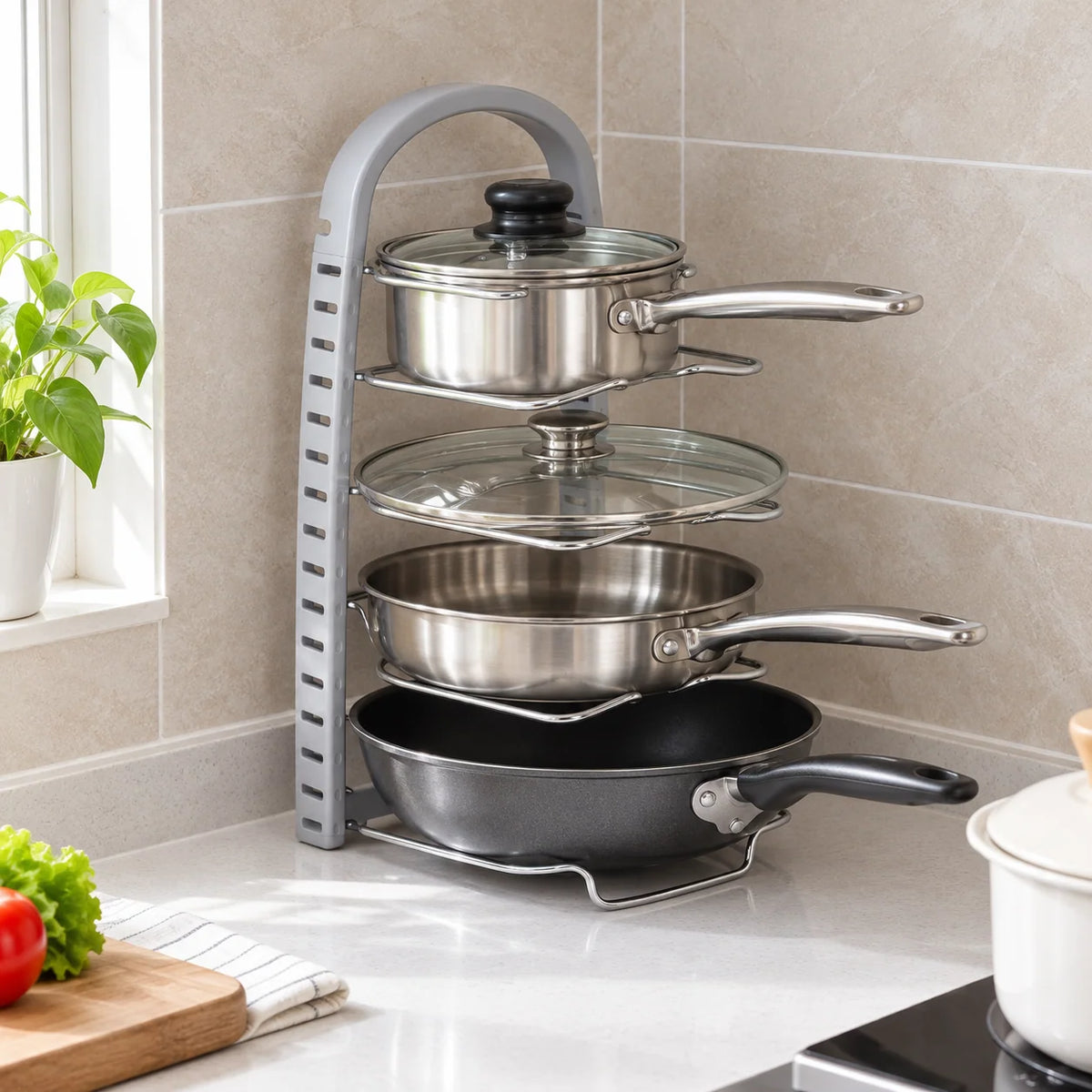 Pot Lid Rack Metal Wire 4-Slot Vertical Freestanding Storage