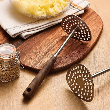 Potato Masher Stainless Steel Perforated Plate Wooden Handle