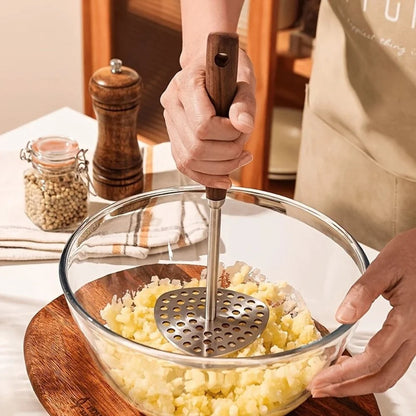 Potato Masher Stainless Steel Perforated Plate Wooden Handle