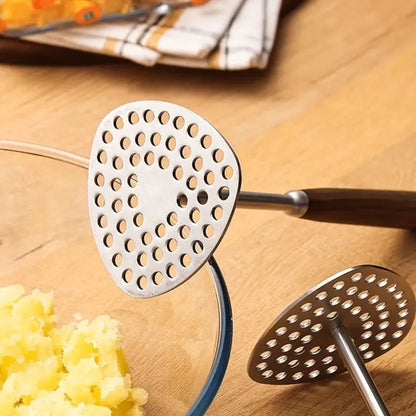 Potato Masher Stainless Steel Perforated Plate Wooden Handle