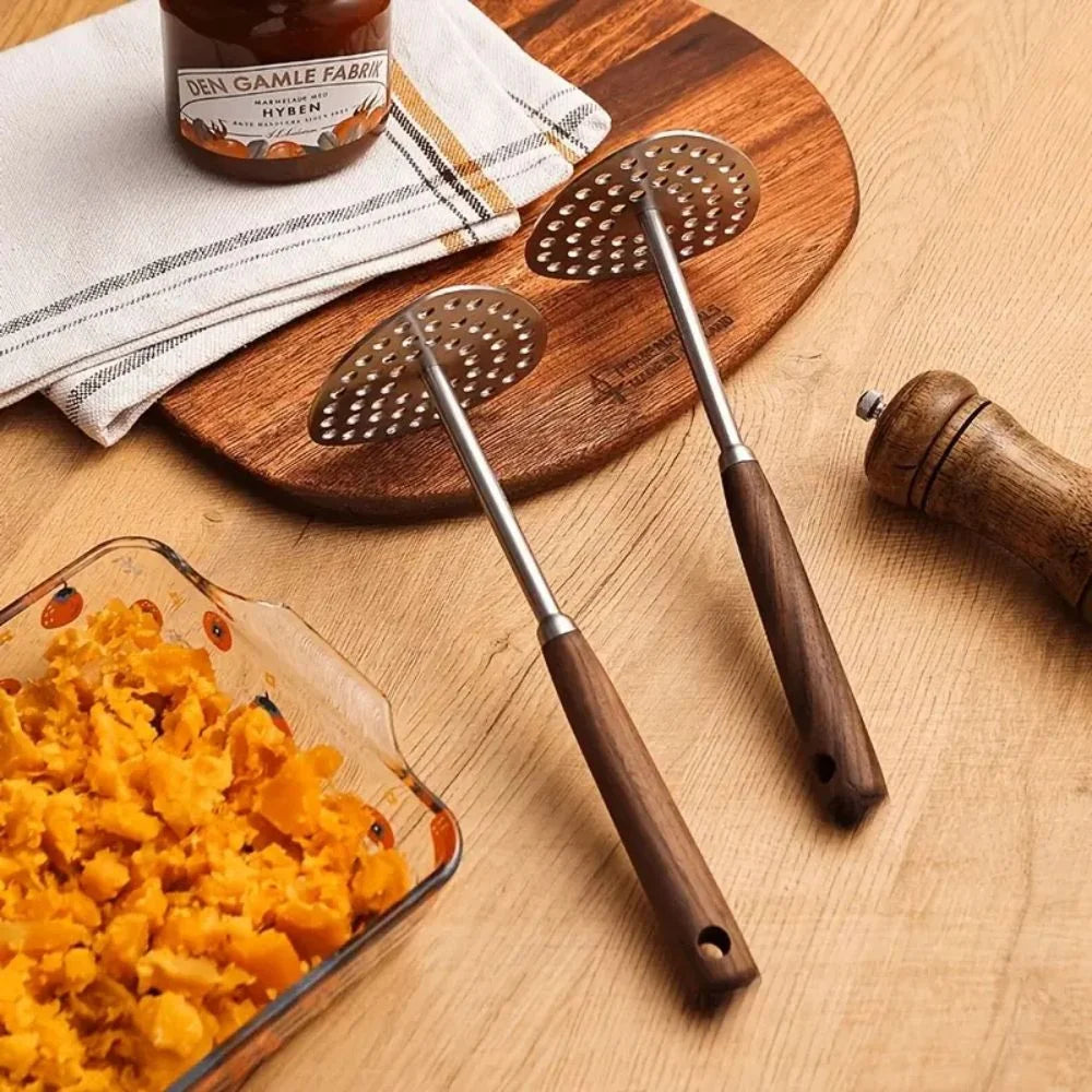 Potato Masher Stainless Steel Perforated Plate Wooden Handle