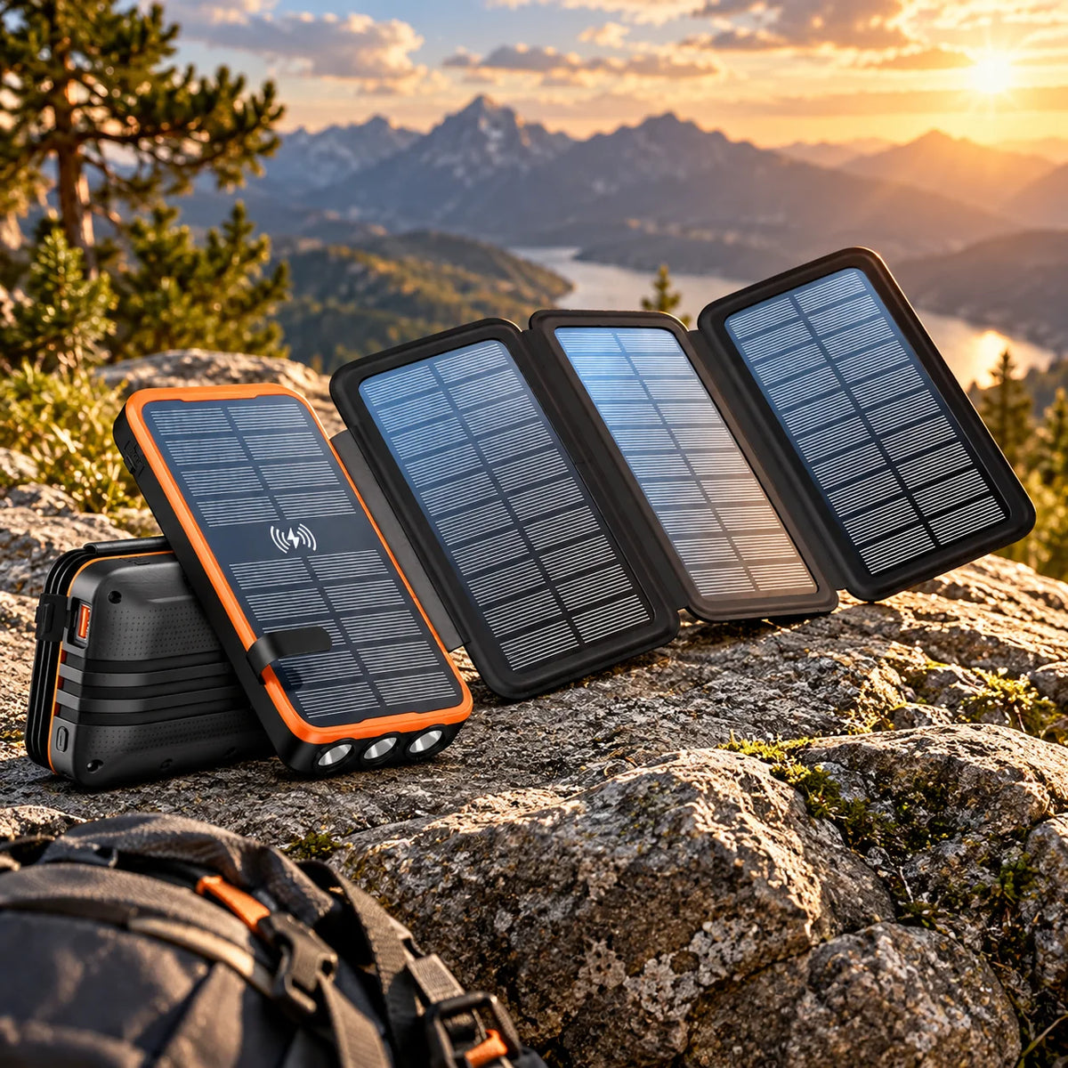 Power Bank 20,000 mAh Wireless & Solar Shock-Resistant Case
