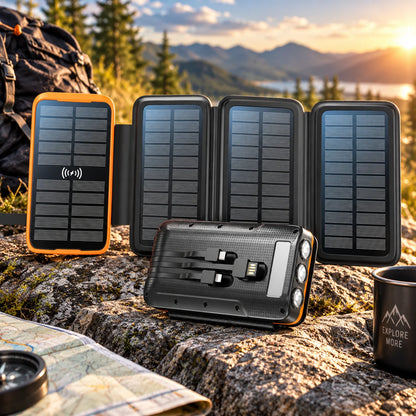 Power Bank 20,000 mAh Wireless & Solar Shock-Resistant Case