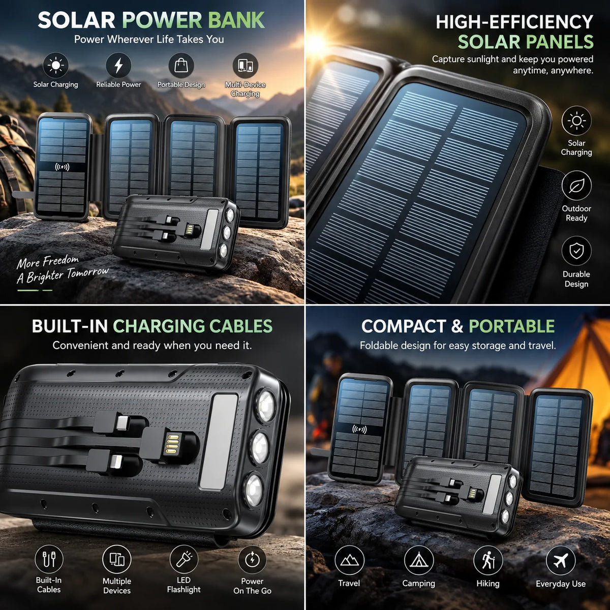 Power Bank 20,000 mAh Wireless & Solar Shock-Resistant Case