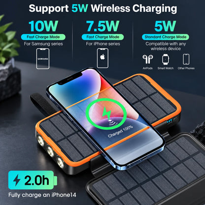 Power Bank 20,000 mAh Wireless & Solar Shock-Resistant Case