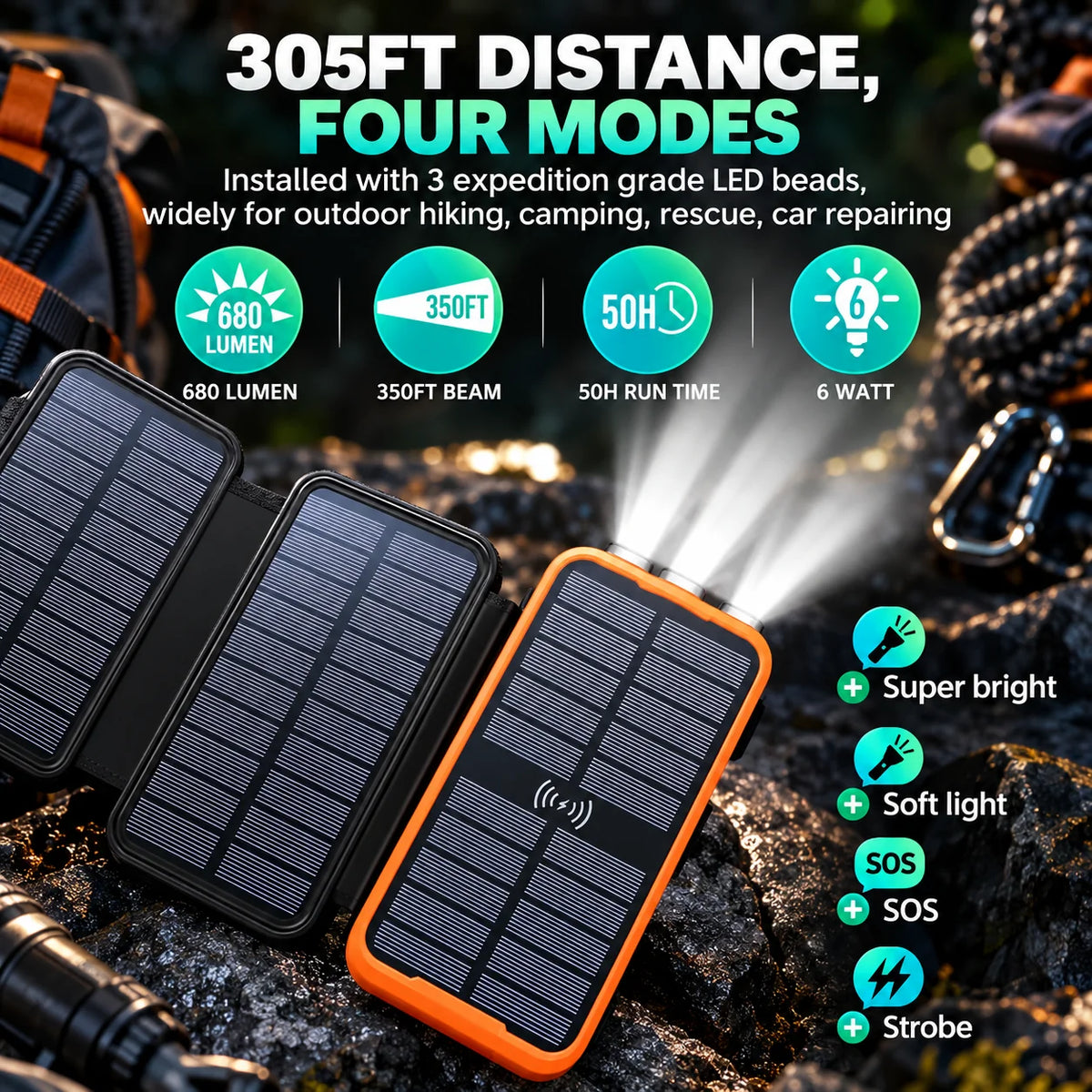 Power Bank 20,000 mAh Wireless & Solar Shock-Resistant Case