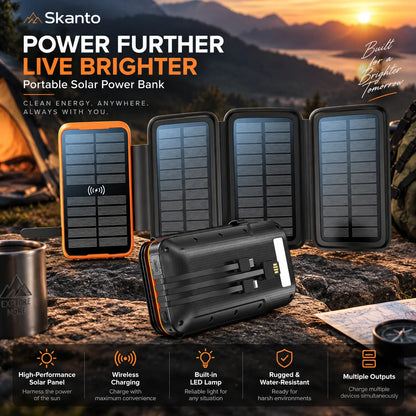 Power Bank 20,000 mAh Wireless & Solar Shock-Resistant Case