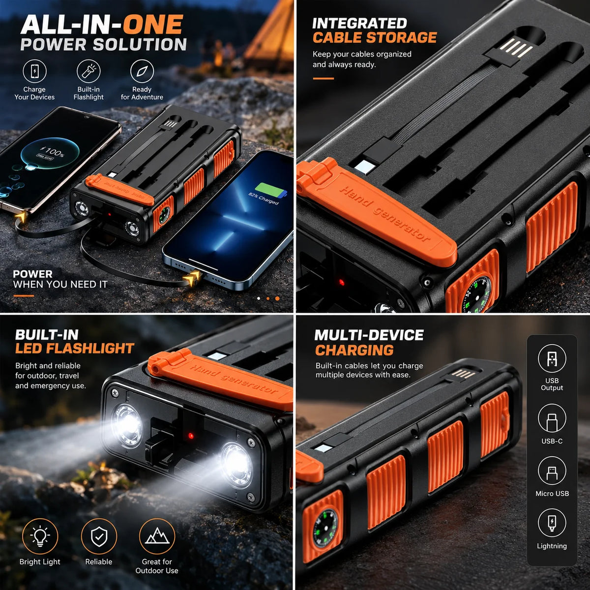 Power Bank Hand Crank Multiple USB 30000 mAh