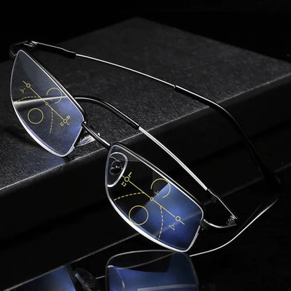Progressive Glasses Light-Adaptive UV & Blue Light Titanium Frame