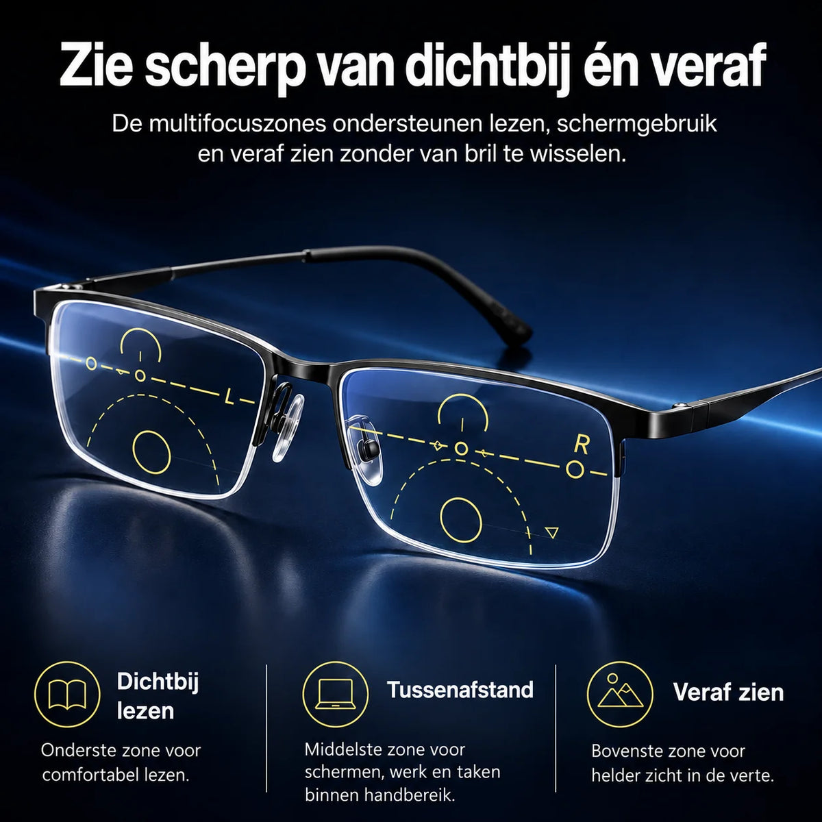 Progressive Glasses Light-Adaptive UV & Blue Light Titanium Frame