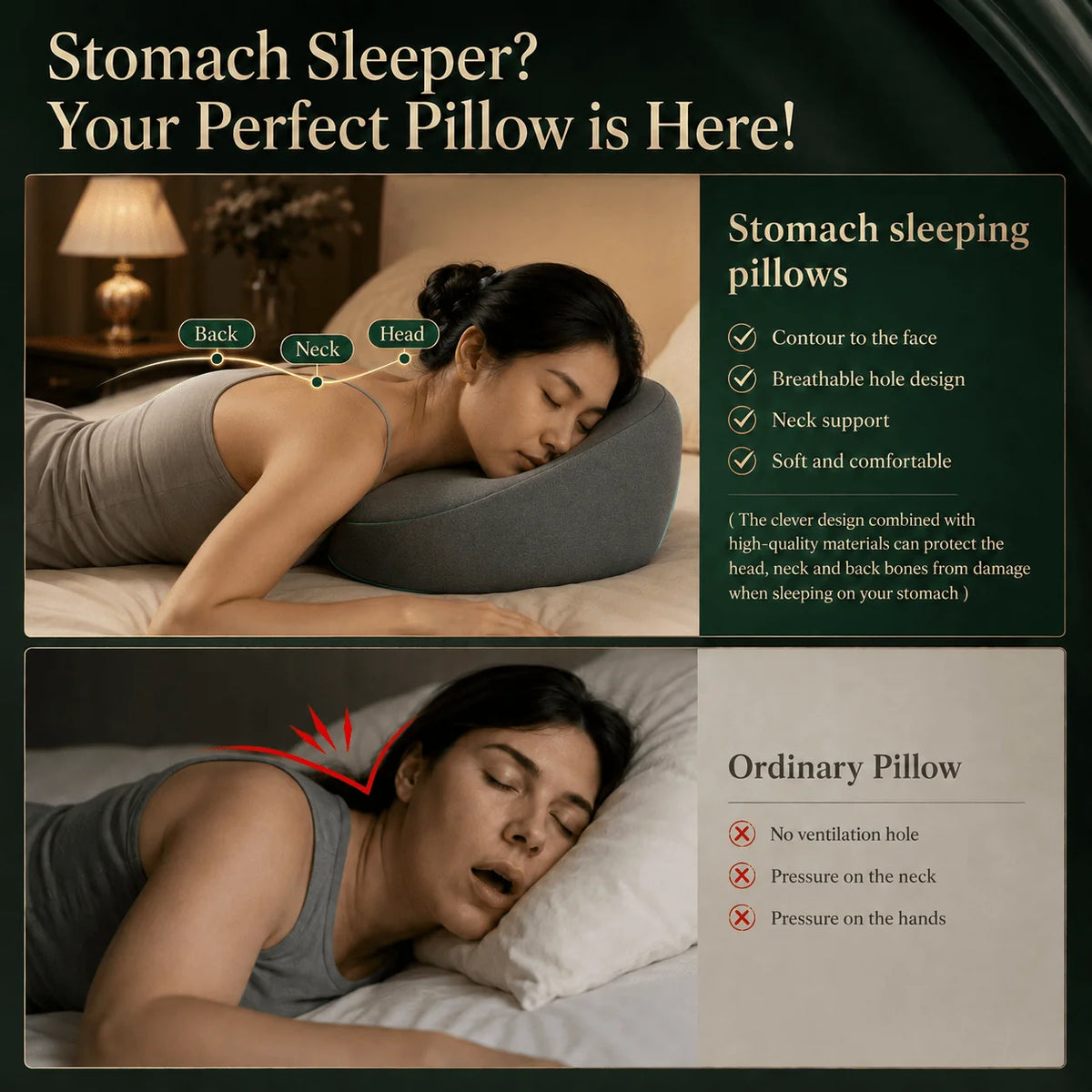 Prone Face Pillow Memory Foam Round Opening Removable Cover