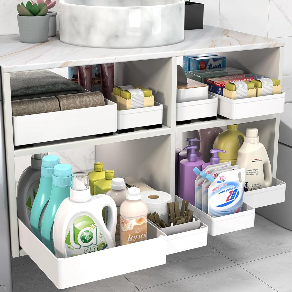 Pull-Out Cabinet Organizer Set of 3 Smooth-Glide Rails