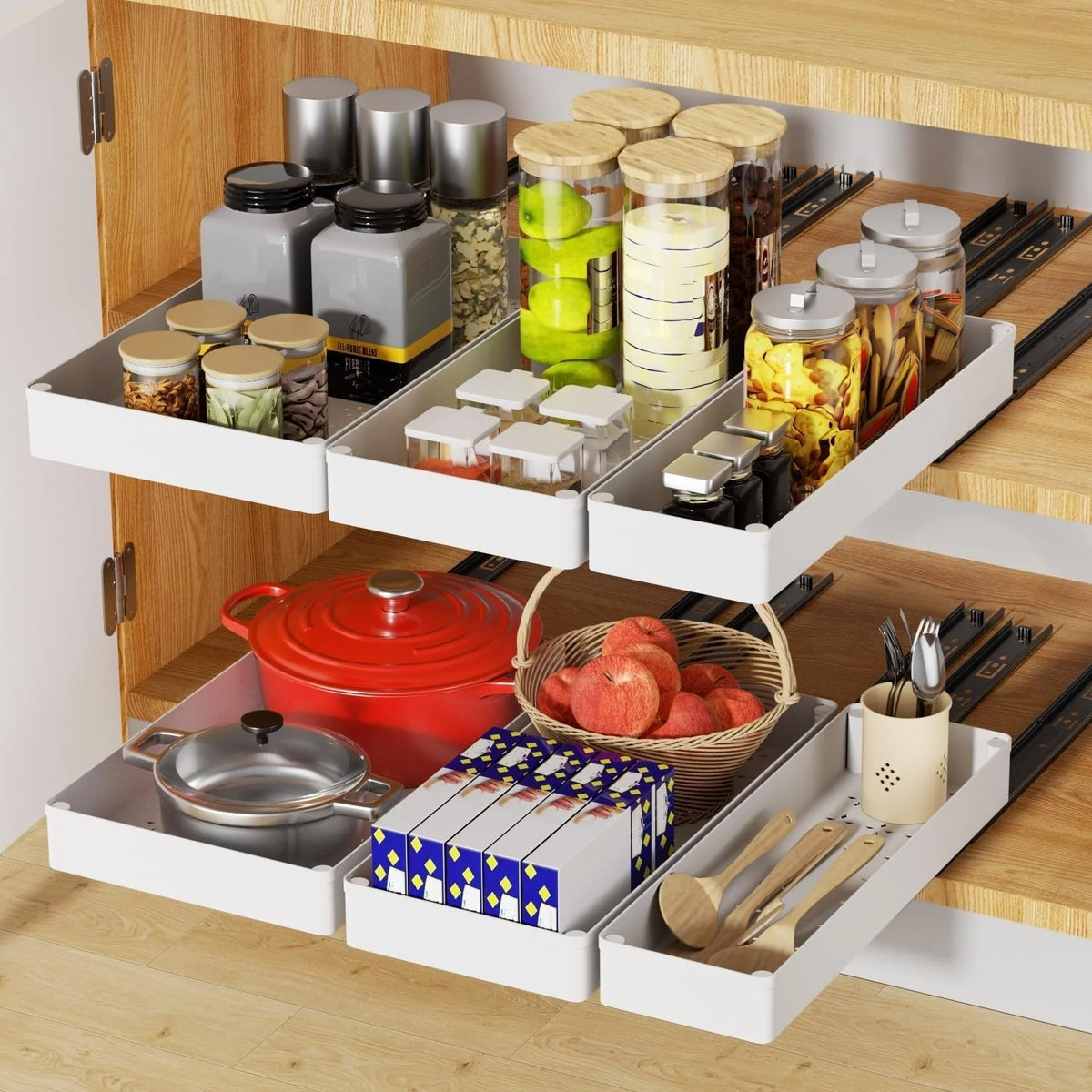 Pull-Out Cabinet Organizer Set of 3 Smooth-Glide Rails