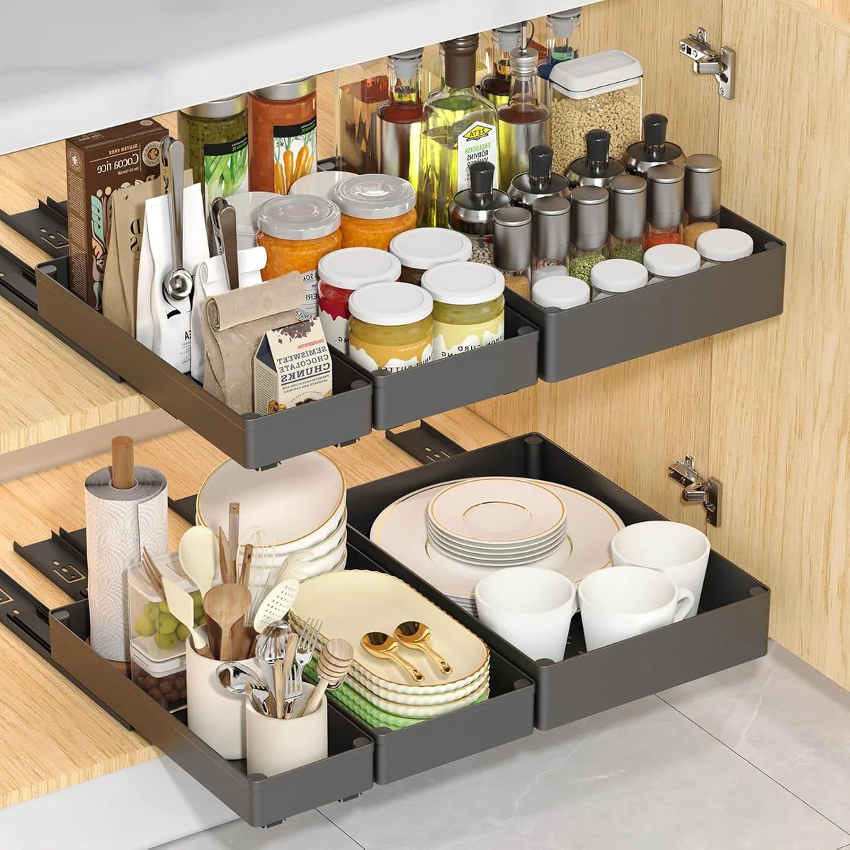 Pull-Out Cabinet Organizer Set of 3 Smooth-Glide Rails