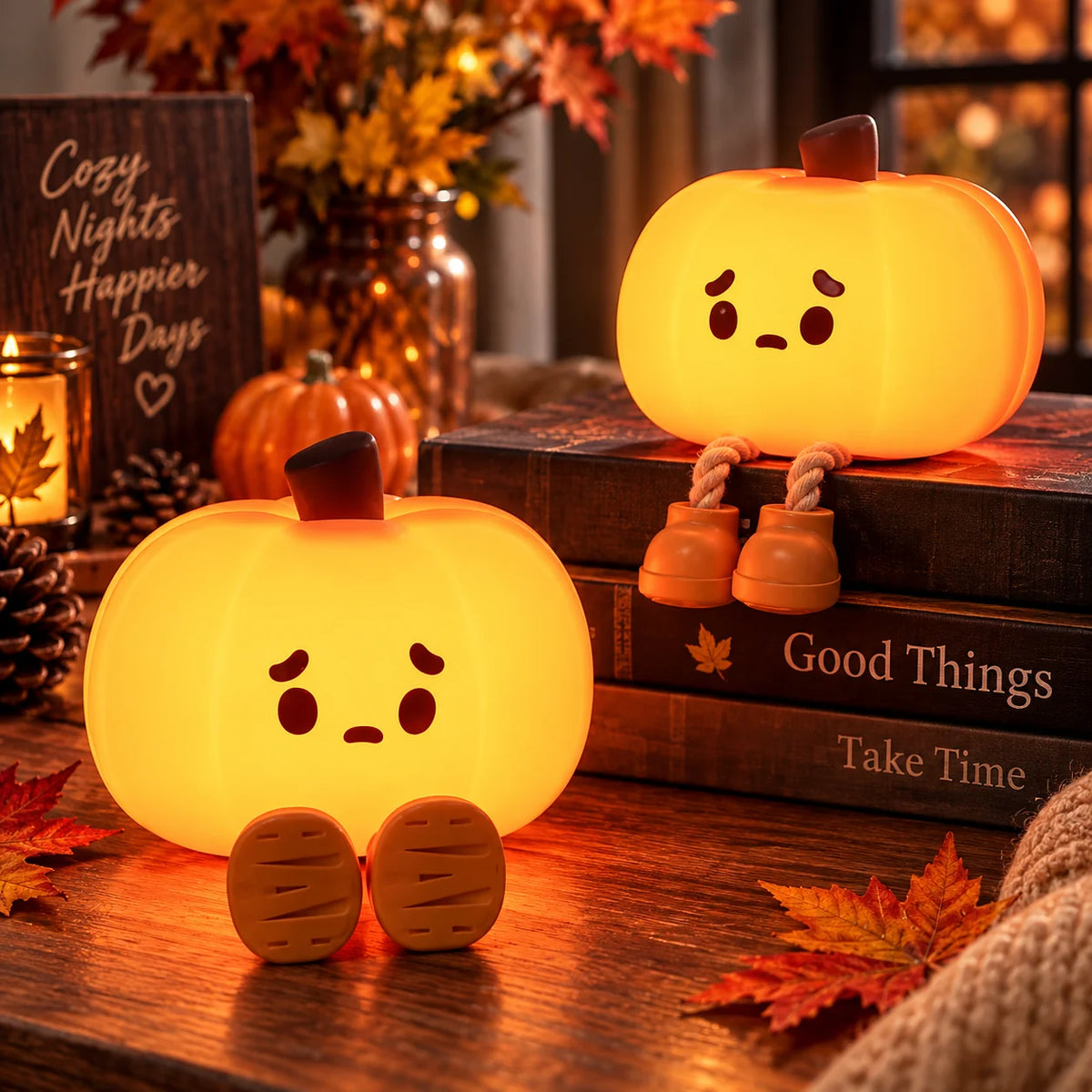 Pumpkin Mood Light Cordless Food-Grade Silicone Soft White Glow