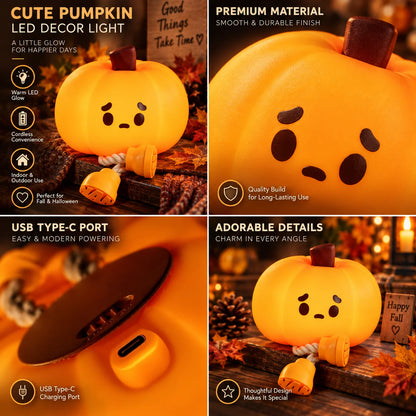 Pumpkin Mood Light Cordless Food-Grade Silicone Soft White Glow