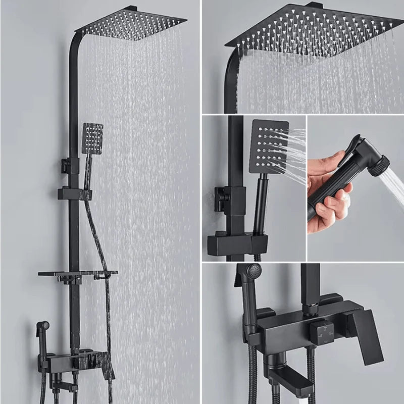 Rain Shower Set Adjustable Height & 4 Spray Functions