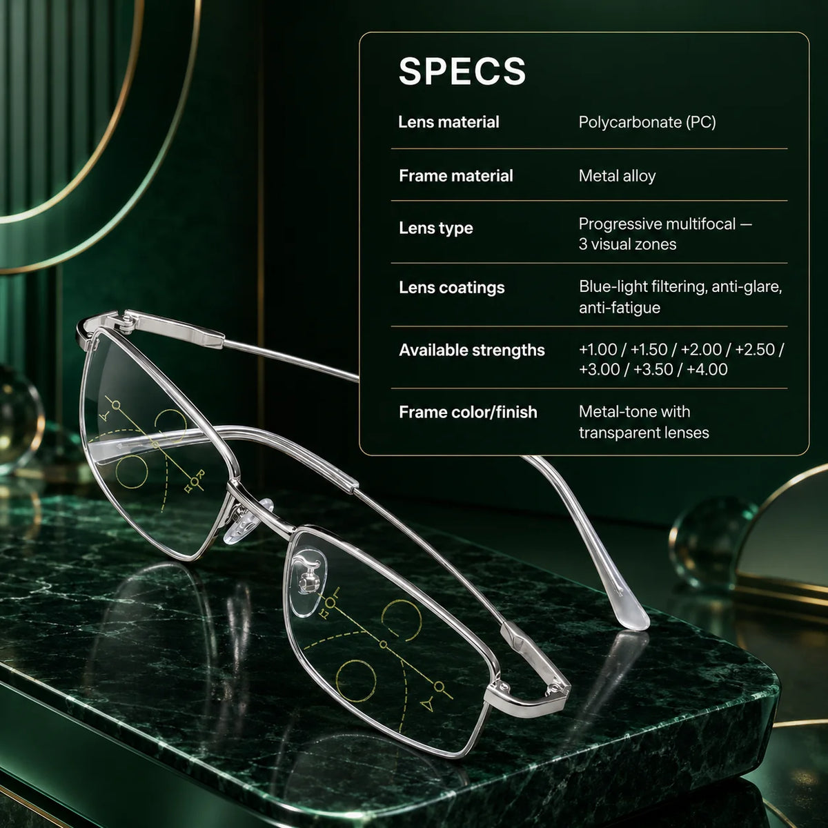 Reading Glasses Progressive Multifocal Blue Light & Anti-Glare