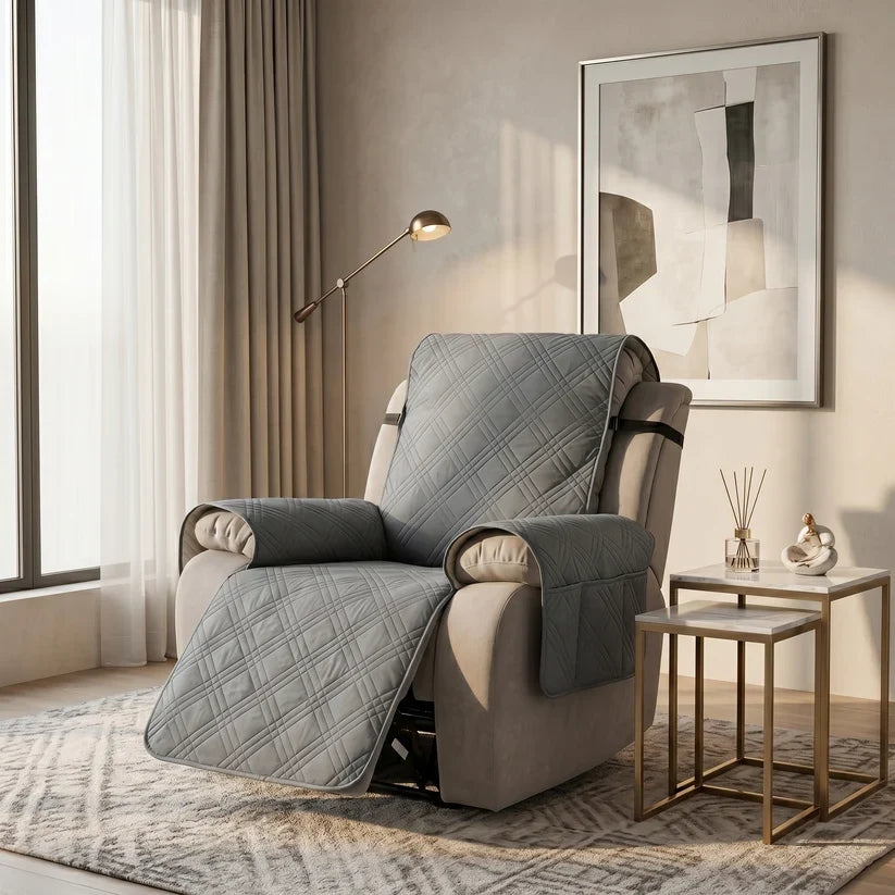 Recliner Cover Quilted Water-Resistant Non-Slip Side Pockets