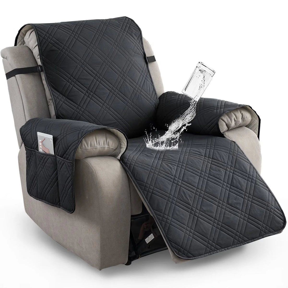 Recliner Cover Quilted Water-Resistant Non-Slip Side Pockets