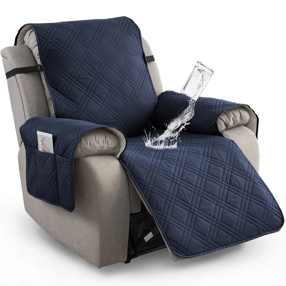 Recliner Cover Quilted Water-Resistant Non-Slip Side Pockets