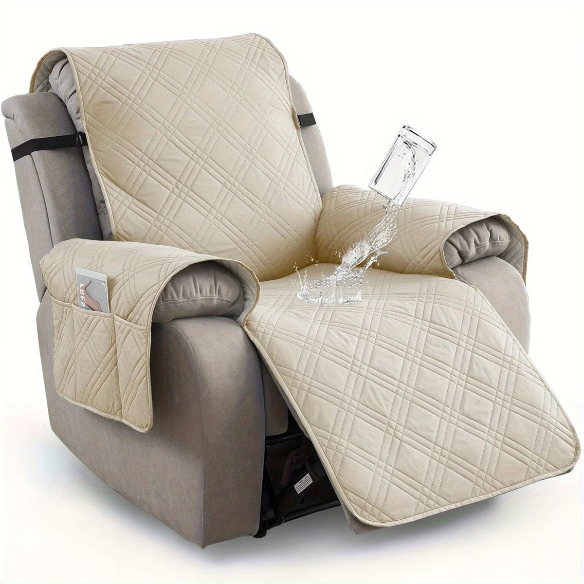 Recliner Cover Quilted Water-Resistant Non-Slip Side Pockets