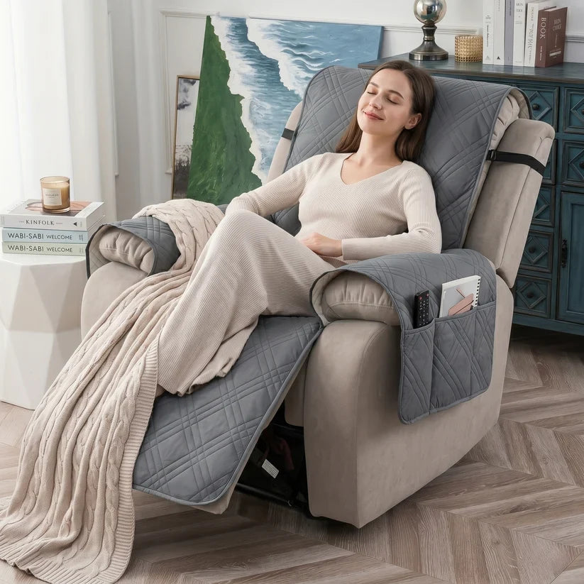 Recliner Cover Quilted Water-Resistant Non-Slip Side Pockets