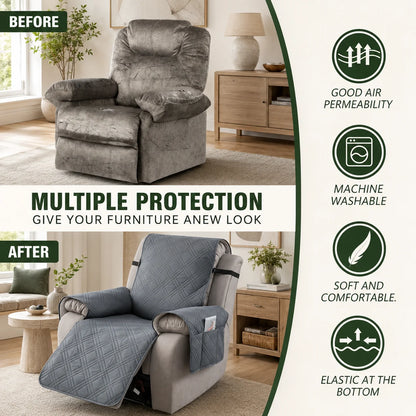 Recliner Cover Quilted Water-Resistant Non-Slip Side Pockets