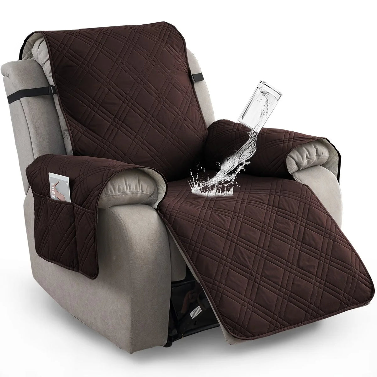 Recliner Cover Quilted Water-Resistant Non-Slip Side Pockets