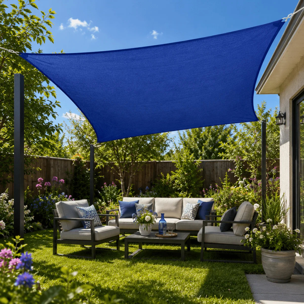 Rectangular Sun Shade Sail Waterproof UV Protection Polyester Fabric