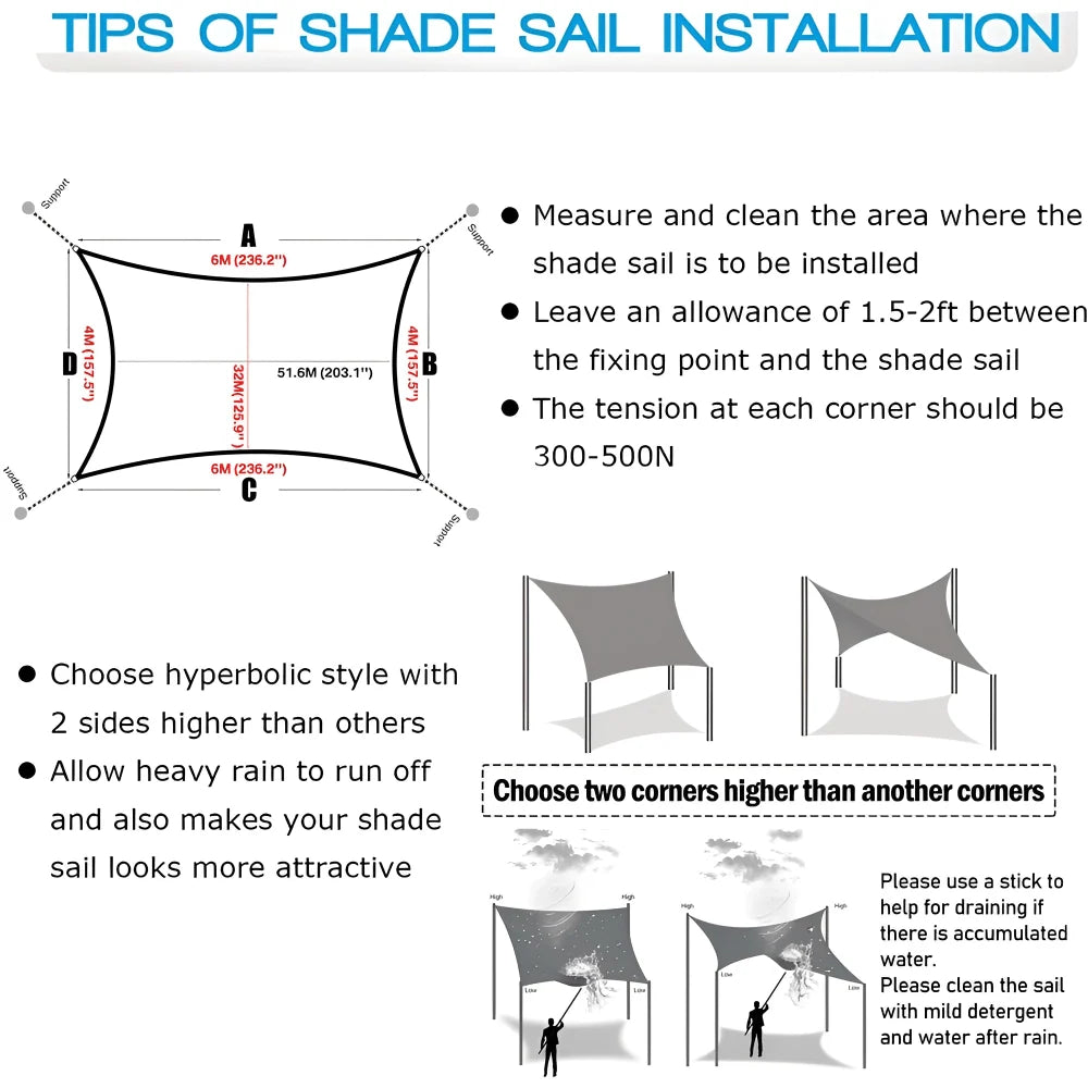 Rectangular Sun Shade Sail Waterproof UV Protection Polyester Fabric