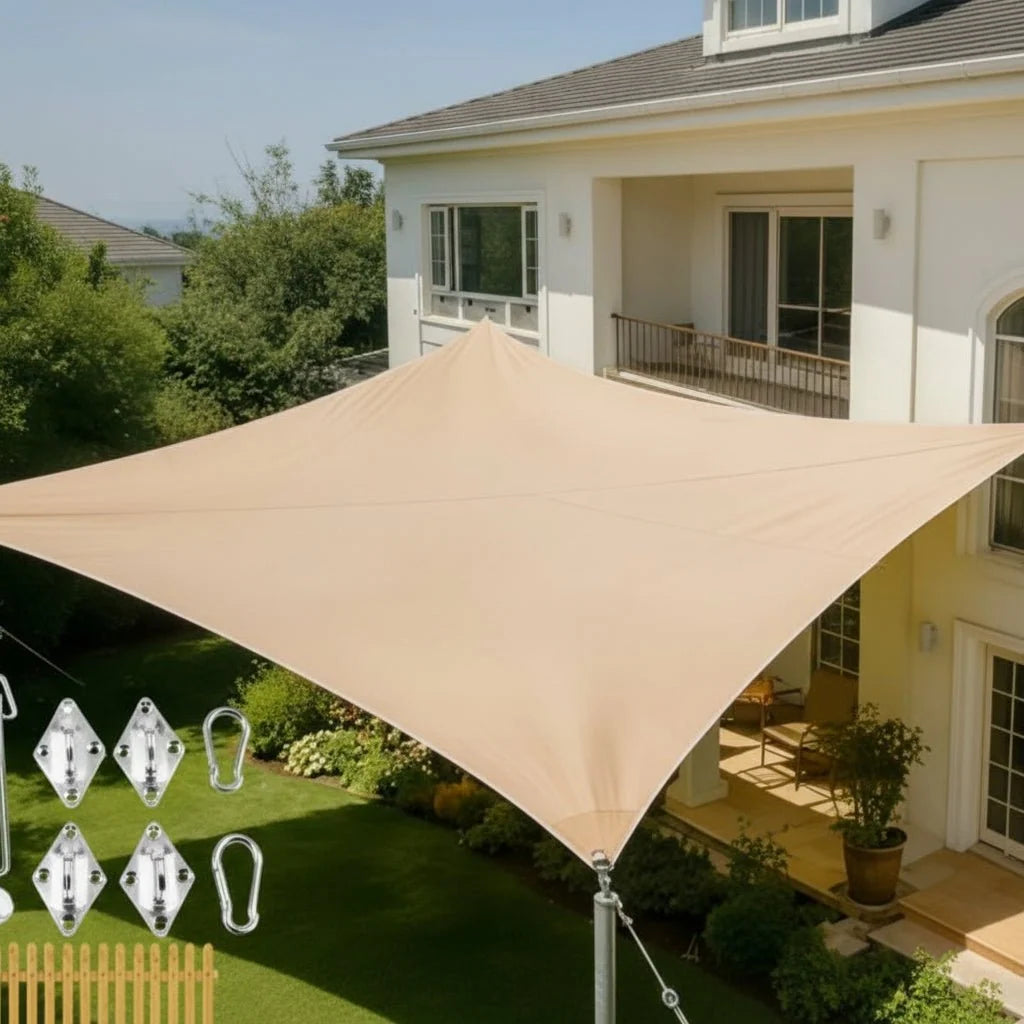 Rectangular Sun Shade Sail Waterproof UV Protection Polyester Fabric