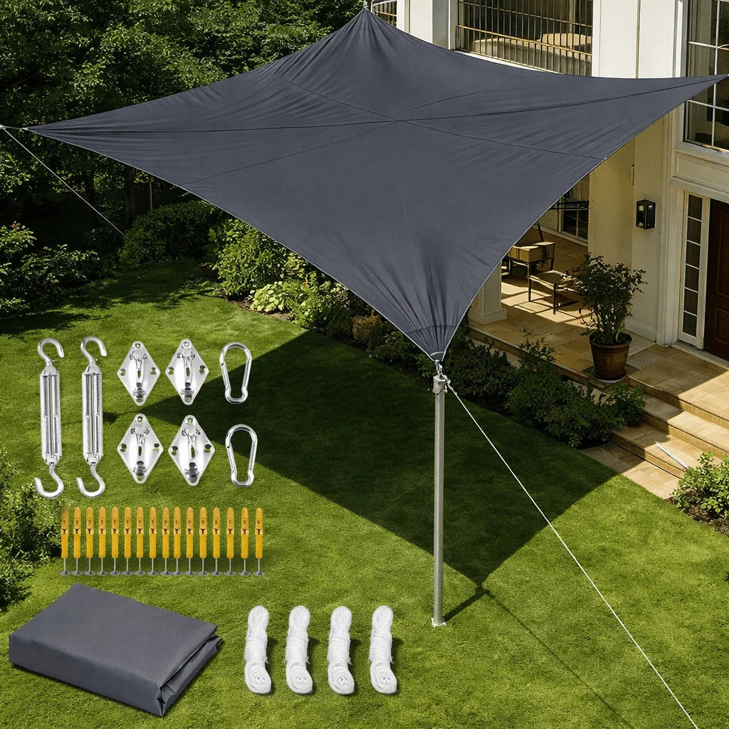 Rectangular Sun Shade Sail Waterproof UV Protection Polyester Fabric