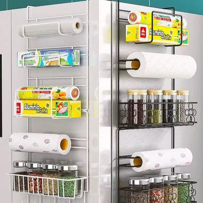 Refrigerator Side Organizer Rack Multi-Tier Nail-Free Installation Rust-Resistant Iron