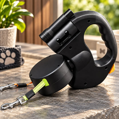 Retractable Dog Leash Dual Leads 360° Swivel LED Light