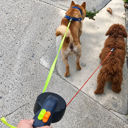 Retractable Dog Leash Dual Leads 360° Swivel LED Light