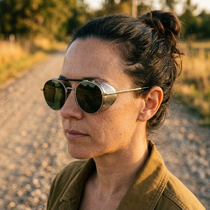 Riding Sunglasses Perforated Metal Side Shields UV400