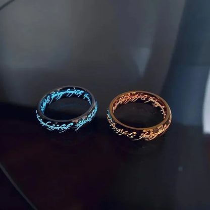 Ring Glow-In-The-Dark Engraved Runes Nickel-Free