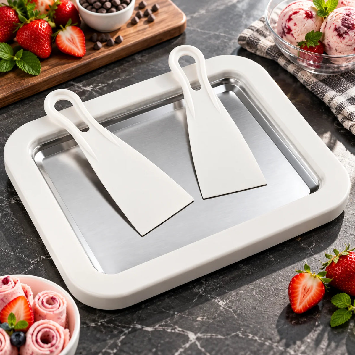Rolled Ice Cream Pan 15.7x11.8 Inch 2 Scrapers