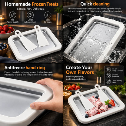 Rolled Ice Cream Pan 15.7x11.8 Inch 2 Scrapers