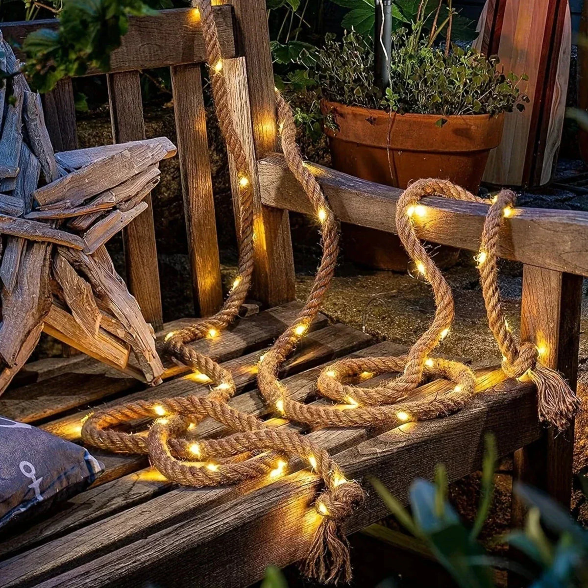 Rope Lights Solar-Powered Hemp Rope Waterproof 60 LEDs