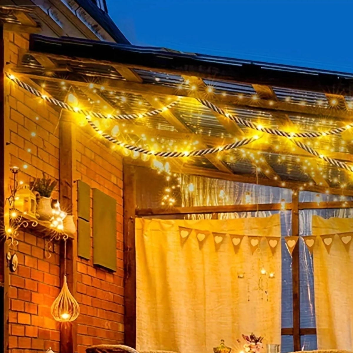 Rope Lights Solar-Powered Hemp Rope Waterproof 60 LEDs