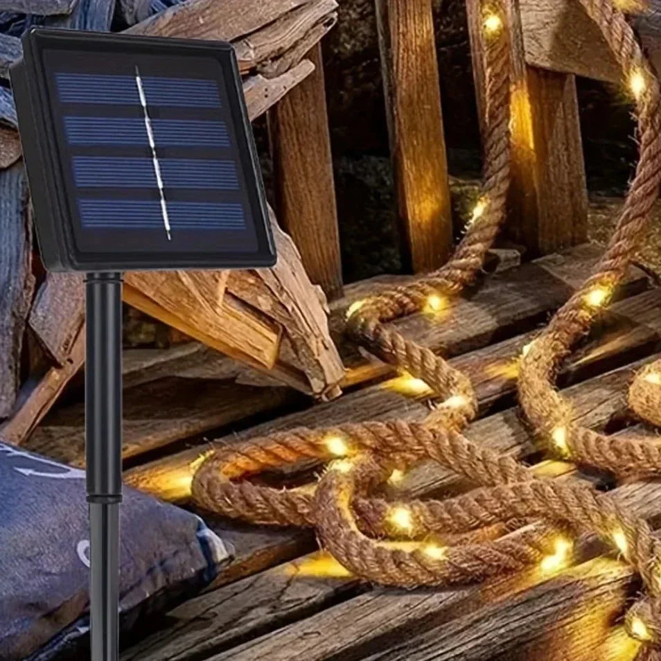Rope Lights Solar-Powered Hemp Rope Waterproof 60 LEDs