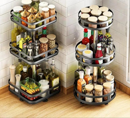 Rotating Storage Rack Stainless Steel 360° Swivel Adjustable Height