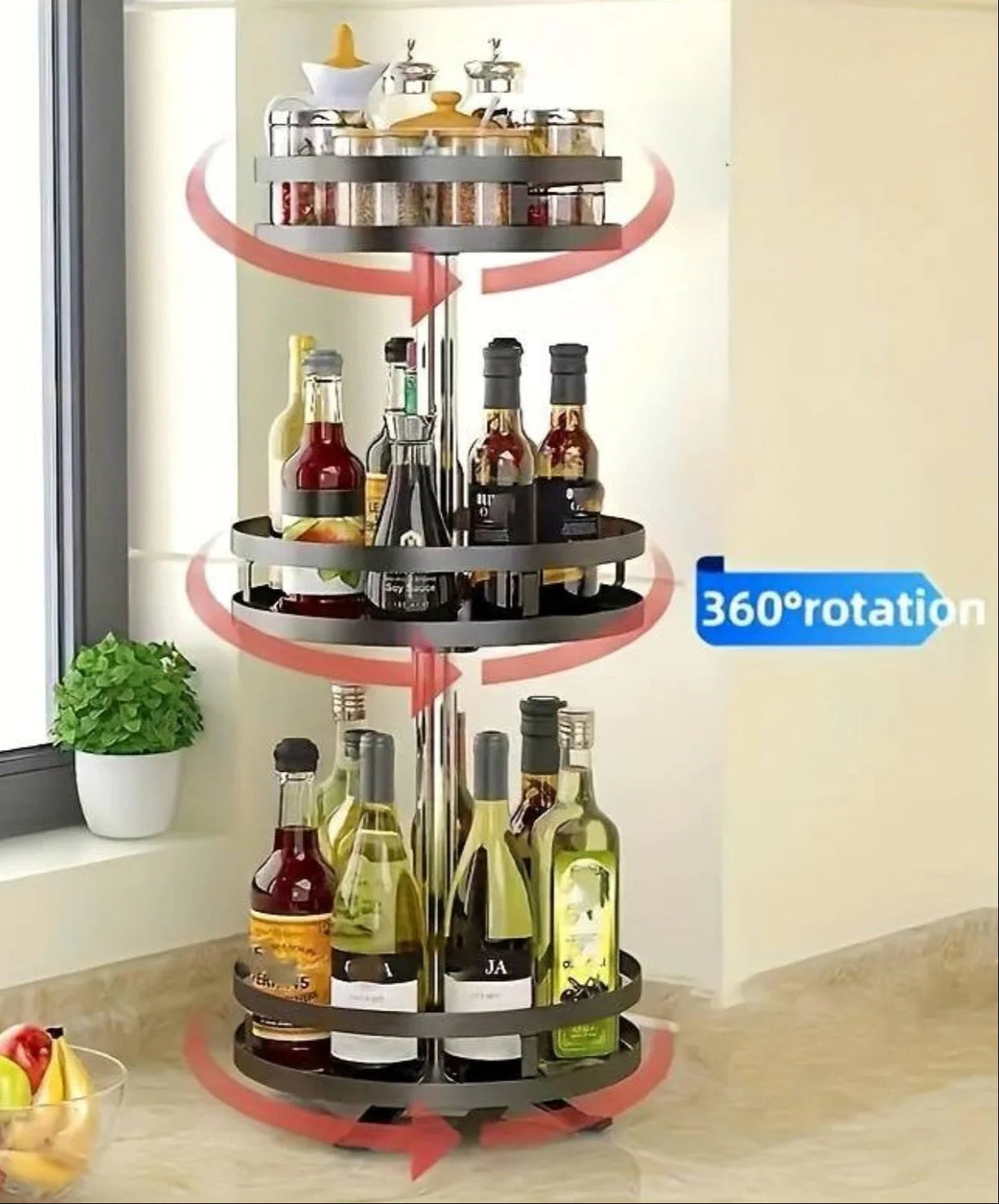 Rotating Storage Rack Stainless Steel 360° Swivel Adjustable Height
