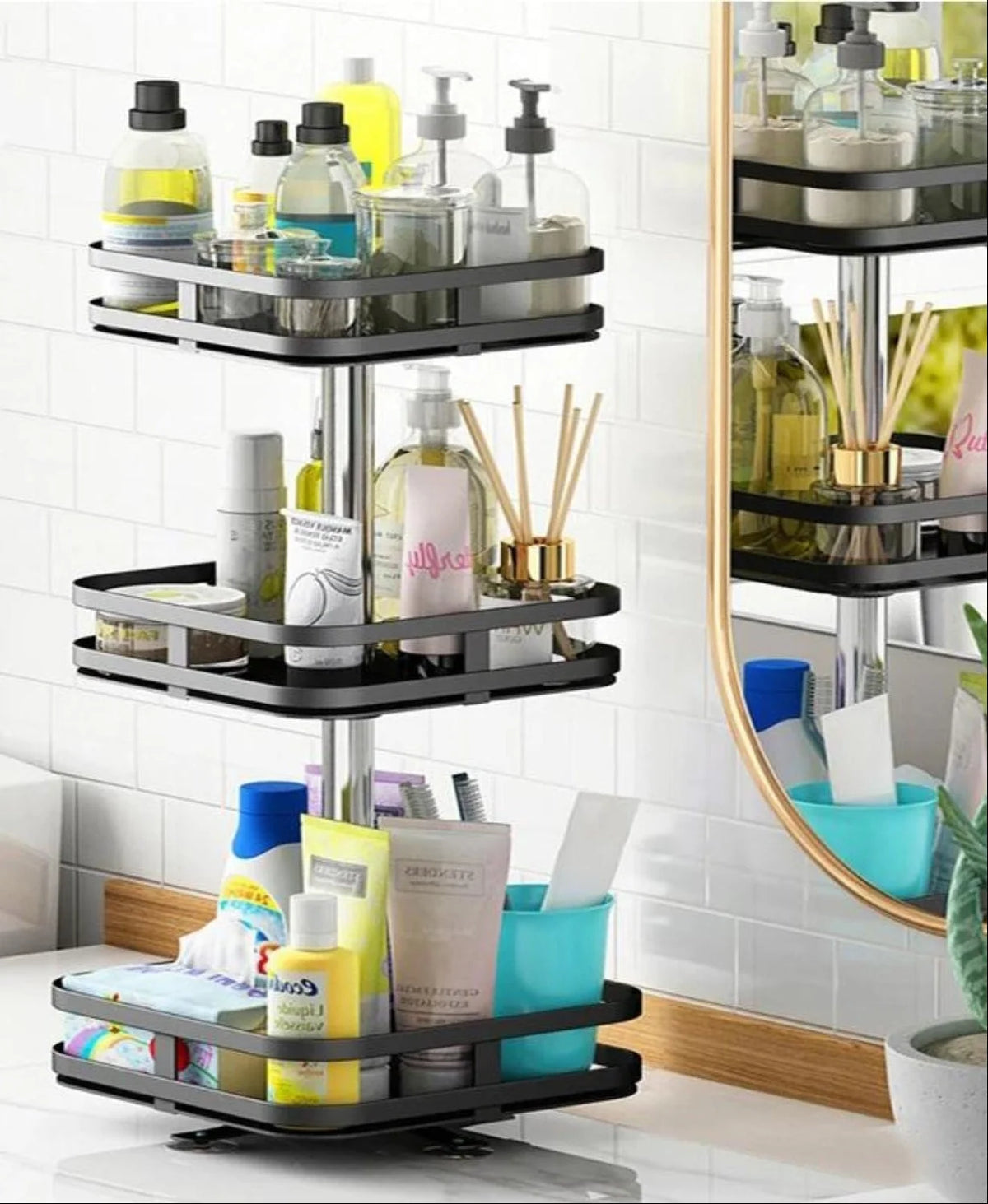 Rotating Storage Rack Stainless Steel 360° Swivel Adjustable Height