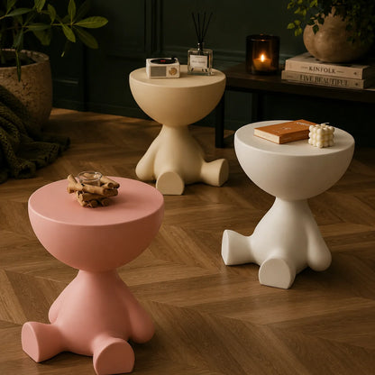 Round Pedestal Side Table Hidden Storage Molded Plastic