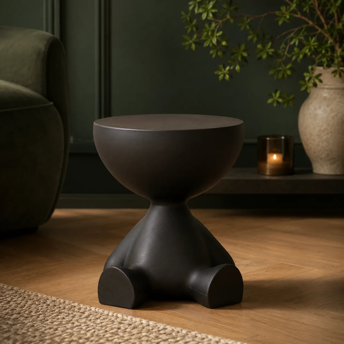 Round Pedestal Side Table Hidden Storage Molded Plastic